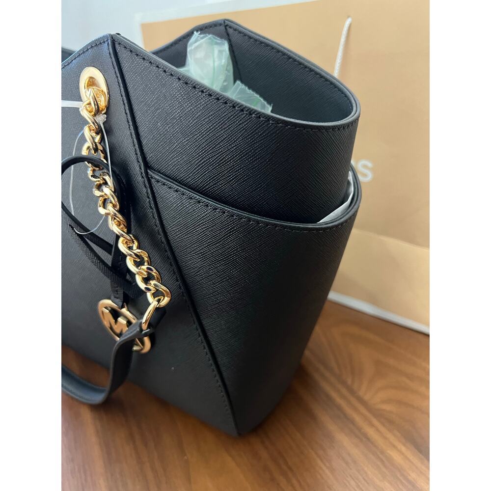 Michael Kors Jet Set Travel LG Chain Shoulder Tote Black Leather NWT - Picture 9 of 12